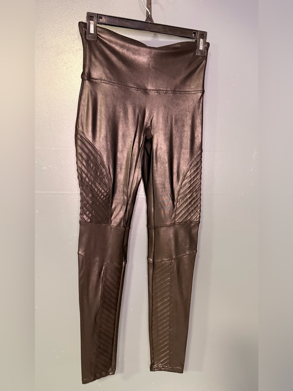 SPANX Black Faux Leather Leggings with Red Tag